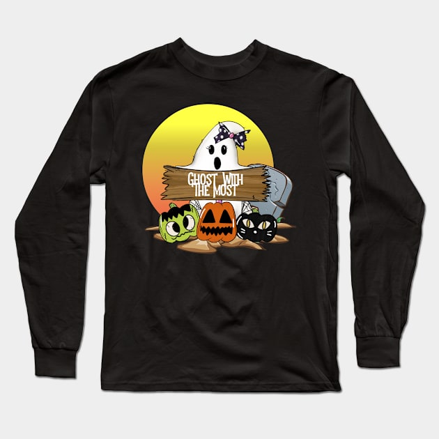 Halloween Ghost With The Most Funny Trick Or Treat Long Sleeve T-Shirt by TheAparrelPub